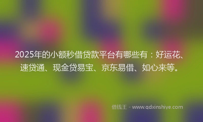 2025年的小额秒借贷款平台有哪些有：好运花、速贷通、现金贷易宝、京东易借、如心来等。