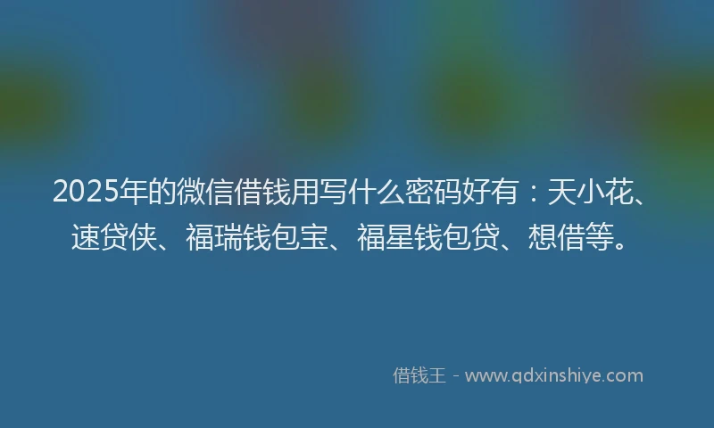 2025年的微信借钱用写什么密码好有：天小花、速贷侠、福瑞钱包宝、福星钱包贷、想借等。