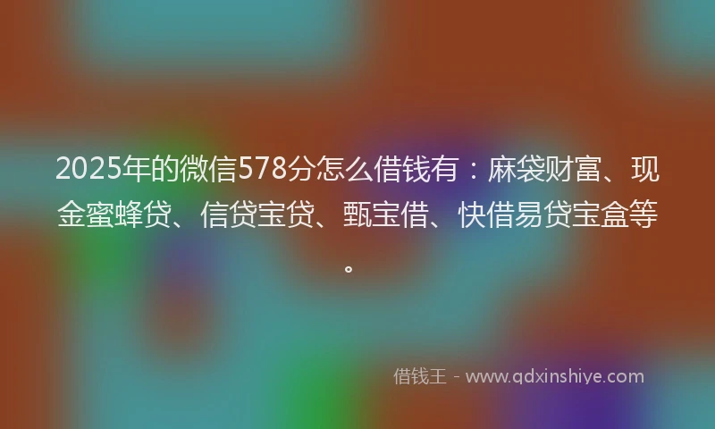 2025年的微信578分怎么借钱有：麻袋财富、现金蜜蜂贷、信贷宝贷、甄宝借、快借易贷宝盒等。