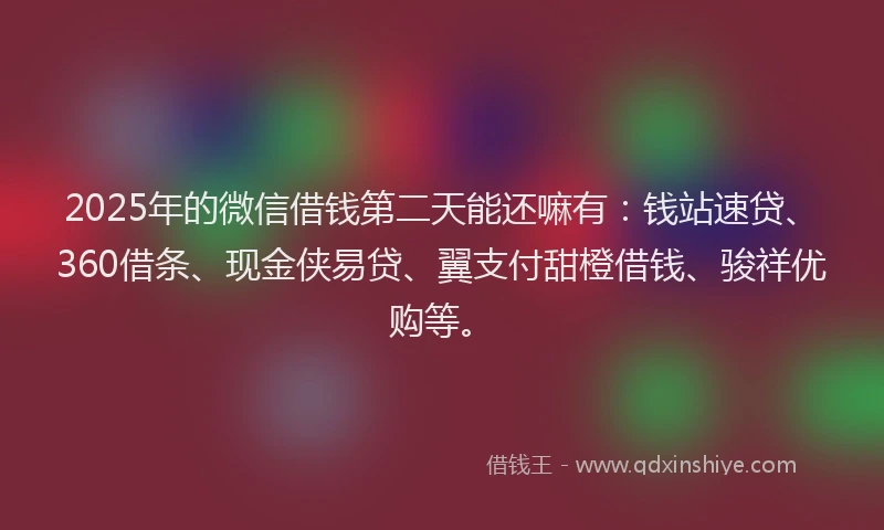 2025年的微信借钱第二天能还嘛有：钱站速贷、360借条、现金侠易贷、翼支付甜橙借钱、骏祥优购等。