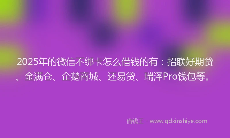 2025年的微信不绑卡怎么借钱的有：招联好期贷、金满仓、企鹅商城、还易贷、瑞泽Pro钱包等。