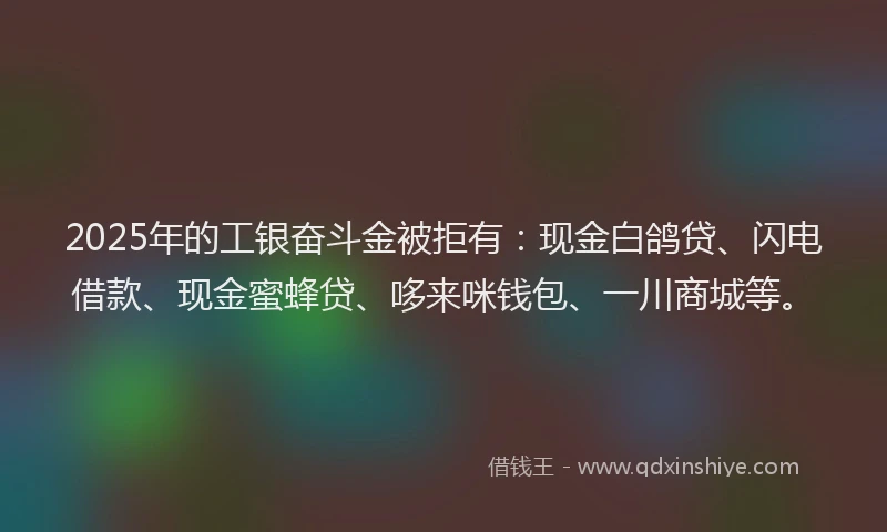 2025年的工银奋斗金被拒有：现金白鸽贷、闪电借款、现金蜜蜂贷、哆来咪钱包、一川商城等。