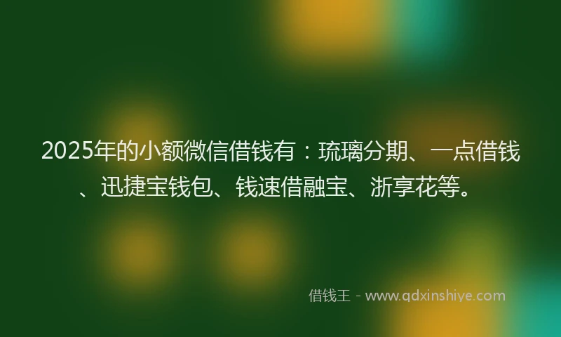 2025年的小额微信借钱有：琉璃分期、一点借钱、迅捷宝钱包、钱速借融宝、浙享花等。