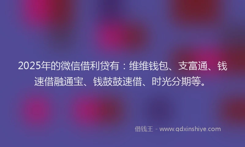 2025年的微信借利贷有：维维钱包、支富通、钱速借融通宝、钱鼓鼓速借、时光分期等。