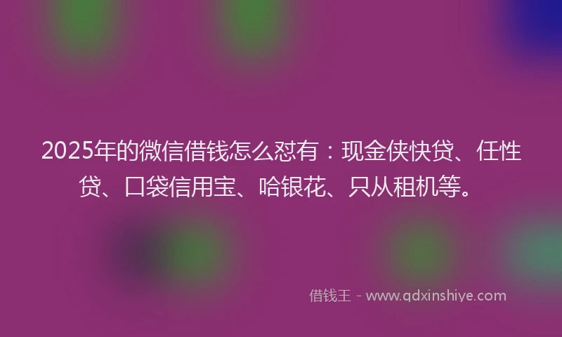 2025年的微信借钱怎么怼有：现金侠快贷、任性贷、口袋信用宝、哈银花、只从租机等。