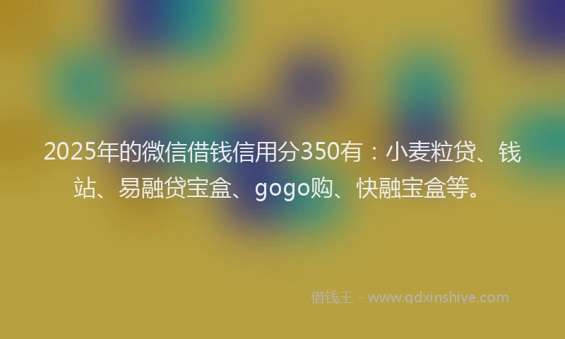 2025年的微信借钱信用分350有：小麦粒贷、钱站、易融贷宝盒、gogo购、快融宝盒等。