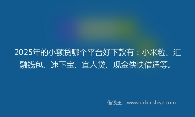 2025年的小额贷哪个平台好下款有：小米粒、汇融钱包、速下宝、宜人贷、现金侠快借通等。