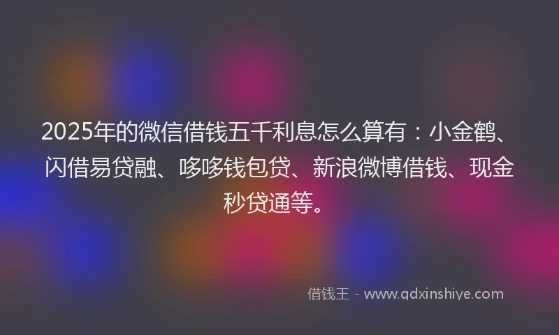 2025年的微信借钱五千利息怎么算有：小金鹤、闪借易贷融、哆哆钱包贷、新浪微博借钱、现金秒贷通等。
