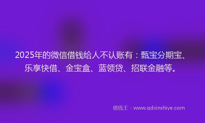 2025年的微信借钱给人不认账有：甄宝分期宝、乐享快借、金宝盒、蓝领贷、招联金融等。
