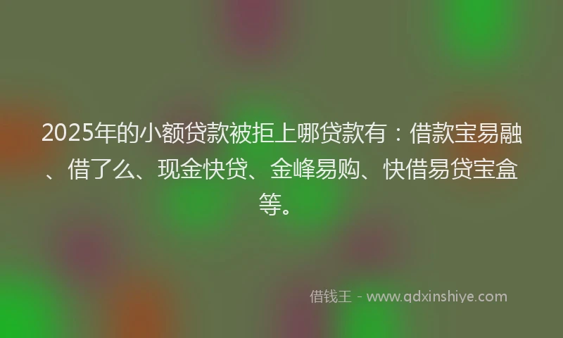 2025年的小额贷款被拒上哪贷款有：借款宝易融、借了么、现金快贷、金峰易购、快借易贷宝盒等。