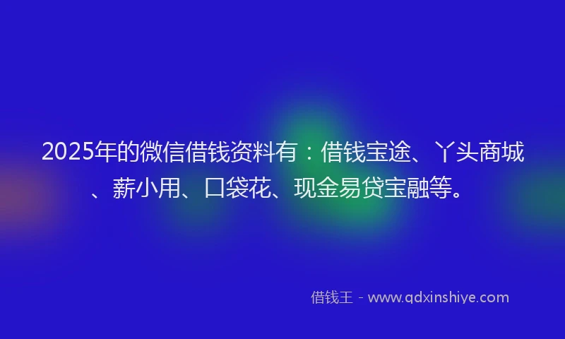 2025年的微信借钱资料有：借钱宝途、丫头商城、薪小用、口袋花、现金易贷宝融等。