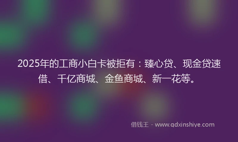 2025年的工商小白卡被拒有：臻心贷、现金贷速借、千亿商城、金鱼商城、新一花等。