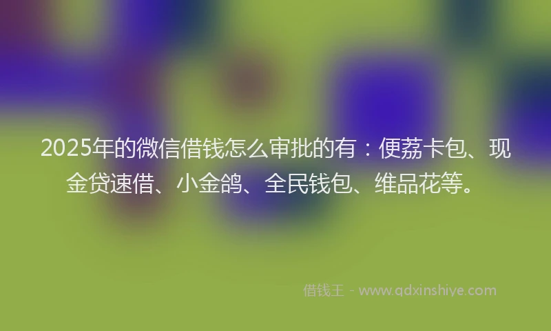 2025年的微信借钱怎么审批的有：便荔卡包、现金贷速借、小金鸽、全民钱包、维品花等。