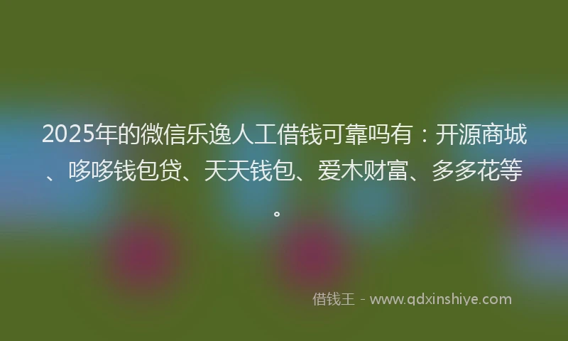 2025年的微信乐逸人工借钱可靠吗有：开源商城、哆哆钱包贷、天天钱包、爱木财富、多多花等。