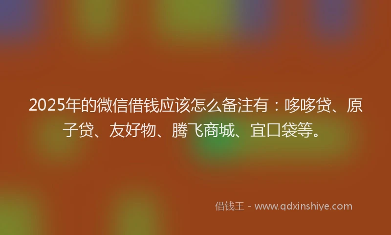 2025年的微信借钱应该怎么备注有：哆哆贷、原子贷、友好物、腾飞商城、宜口袋等。