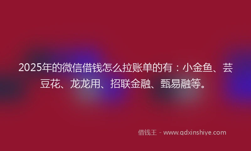 2025年的微信借钱怎么拉账单的有：小金鱼、芸豆花、龙龙用、招联金融、甄易融等。