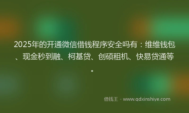 2025年的开通微信借钱程序安全吗有：维维钱包、现金秒到融、柯基贷、创硕租机、快易贷通等。