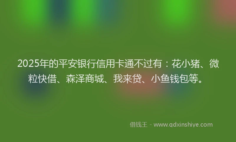 2025年的平安银行信用卡通不过有：花小猪、微粒快借、森泽商城、我来贷、小鱼钱包等。