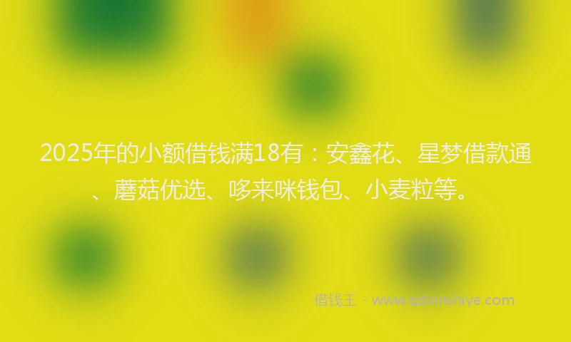 2025年的小额借钱满18有：安鑫花、星梦借款通、蘑菇优选、哆来咪钱包、小麦粒等。