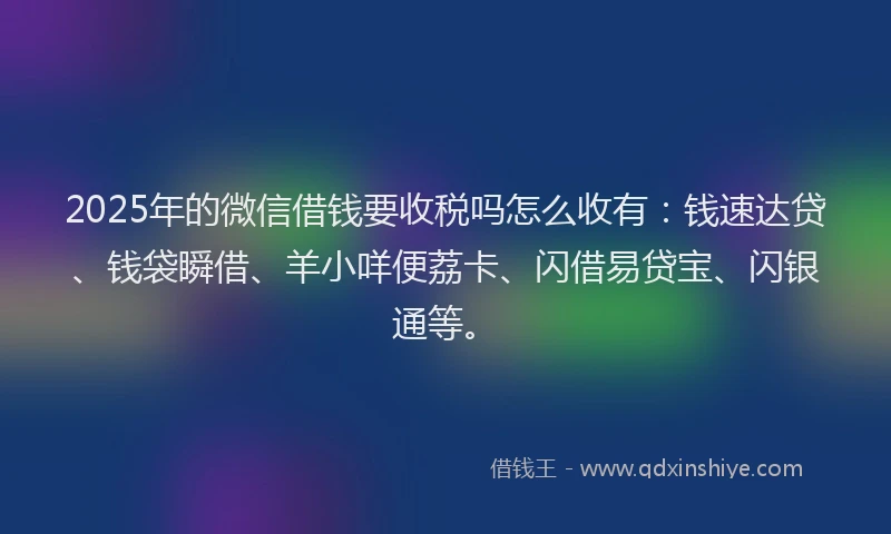 2025年的微信借钱要收税吗怎么收有：钱速达贷、钱袋瞬借、羊小咩便荔卡、闪借易贷宝、闪银通等。