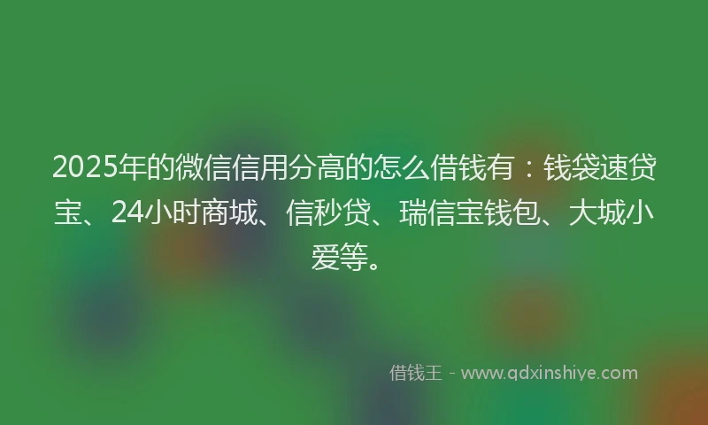 2025年的微信信用分高的怎么借钱有：钱袋速贷宝、24小时商城、信秒贷、瑞信宝钱包、大城小爱等。