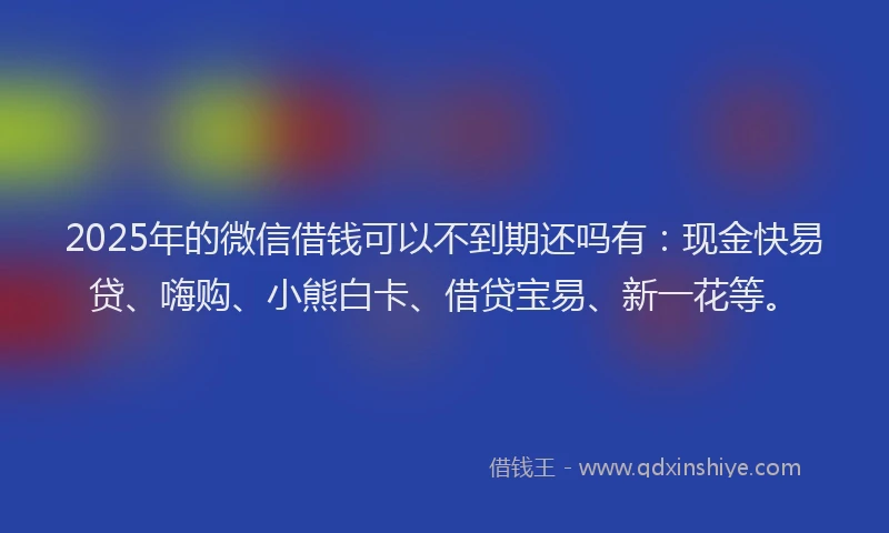 2025年的微信借钱可以不到期还吗有：现金快易贷、嗨购、小熊白卡、借贷宝易、新一花等。