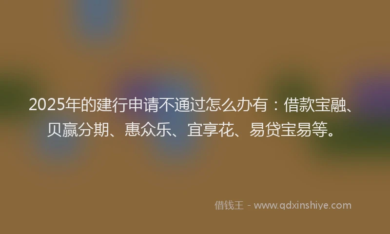 2025年的建行申请不通过怎么办有：借款宝融、贝赢分期、惠众乐、宜享花、易贷宝易等。