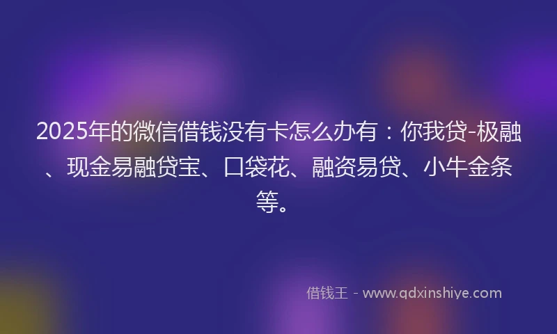 2025年的微信借钱没有卡怎么办有：你我贷-极融、现金易融贷宝、口袋花、融资易贷、小牛金条等。