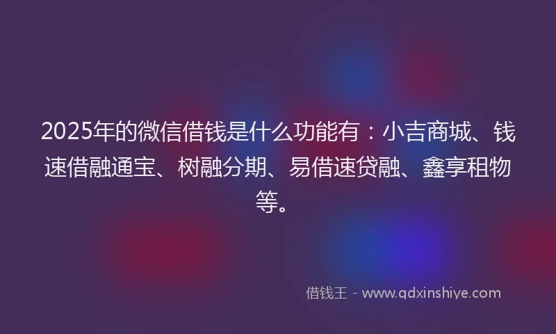2025年的微信借钱是什么功能有：小吉商城、钱速借融通宝、树融分期、易借速贷融、鑫享租物等。