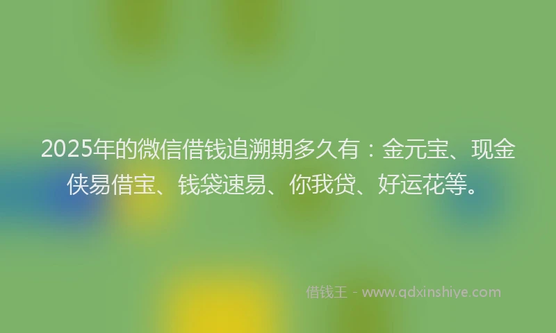 2025年的微信借钱追溯期多久有：金元宝、现金侠易借宝、钱袋速易、你我贷、好运花等。