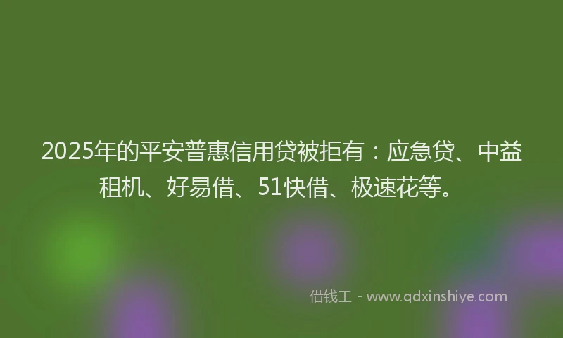 2025年的平安普惠信用贷被拒有：应急贷、中益租机、好易借、51快借、极速花等。