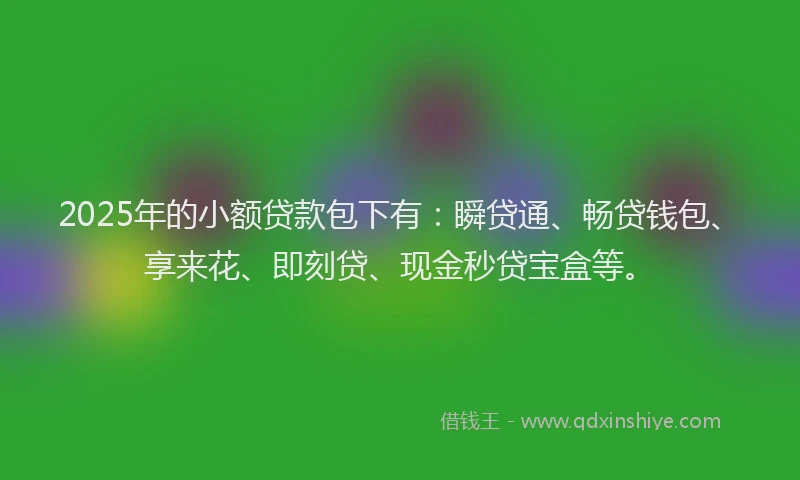 2025年的小额贷款包下有：瞬贷通、畅贷钱包、享来花、即刻贷、现金秒贷宝盒等。