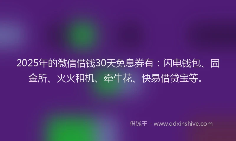 2025年的微信借钱30天免息券有：闪电钱包、固金所、火火租机、牵牛花、快易借贷宝等。