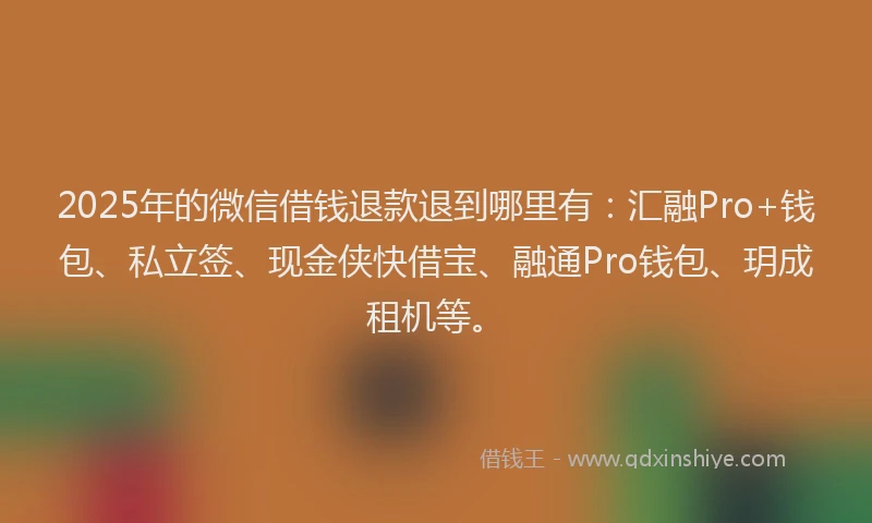 2025年的微信借钱退款退到哪里有：汇融Pro+钱包、私立签、现金侠快借宝、融通Pro钱包、玥成租机等。