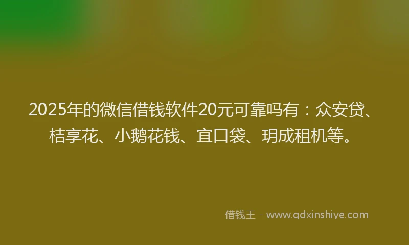 2025年的微信借钱软件20元可靠吗有：众安贷、桔享花、小鹅花钱、宜口袋、玥成租机等。