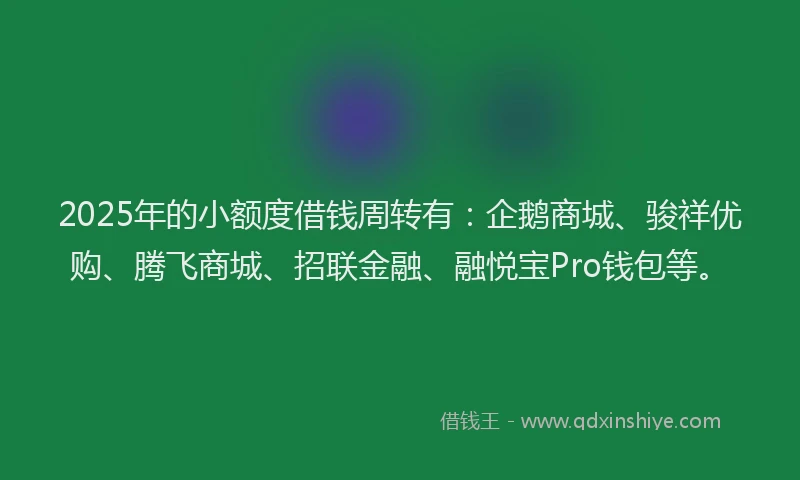 2025年的小额度借钱周转有：企鹅商城、骏祥优购、腾飞商城、招联金融、融悦宝Pro钱包等。