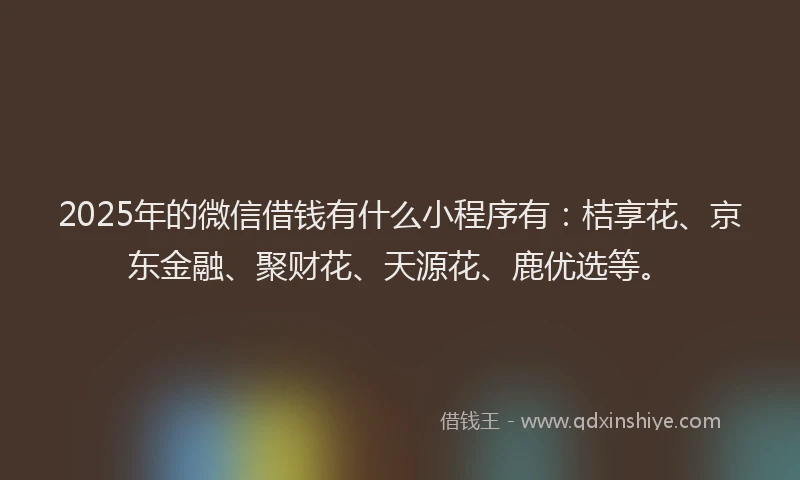 2025年的微信借钱有什么小程序有：桔享花、京东金融、聚财花、天源花、鹿优选等。