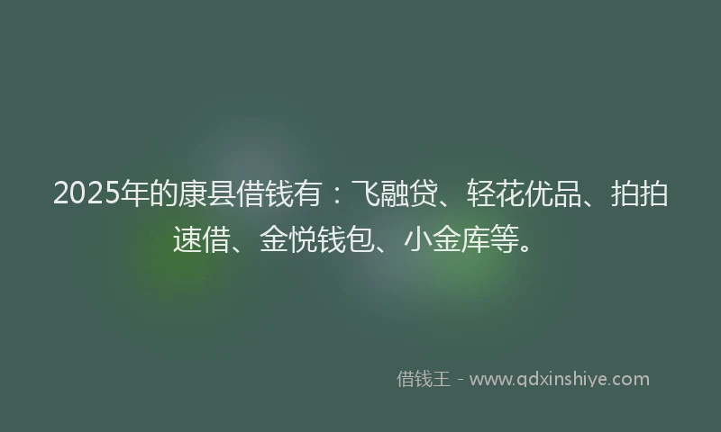 2025年的康县借钱有：飞融贷、轻花优品、拍拍速借、金悦钱包、小金库等。