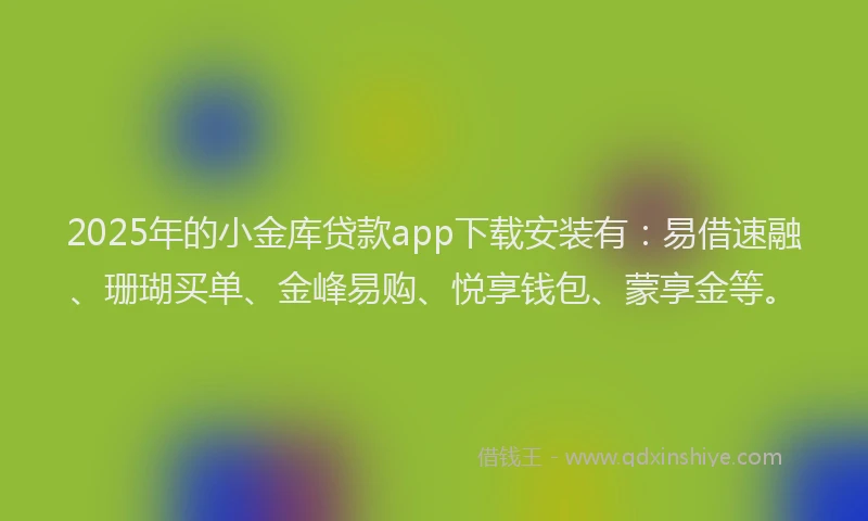 2025年的小金库贷款app下载安装有：易借速融、珊瑚买单、金峰易购、悦享钱包、蒙享金等。