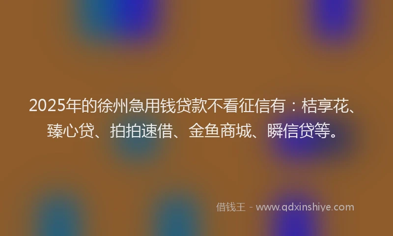 2025年的徐州急用钱贷款不看征信有：桔享花、臻心贷、拍拍速借、金鱼商城、瞬信贷等。