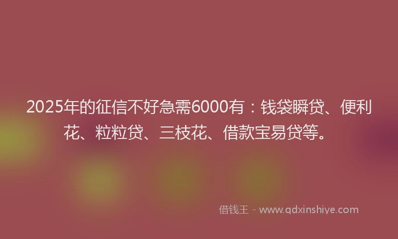 2025年的征信不好急需6000有：钱袋瞬贷、便利花、粒粒贷、三枝花、借款宝易贷等。