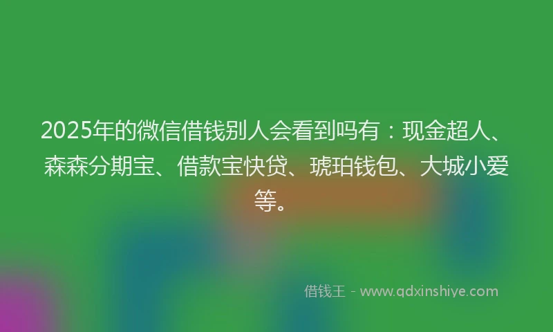 2025年的微信借钱别人会看到吗有：现金超人、森森分期宝、借款宝快贷、琥珀钱包、大城小爱等。