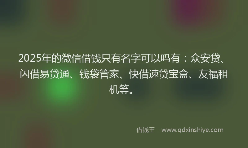 2025年的微信借钱只有名字可以吗有：众安贷、闪借易贷通、钱袋管家、快借速贷宝盒、友福租机等。