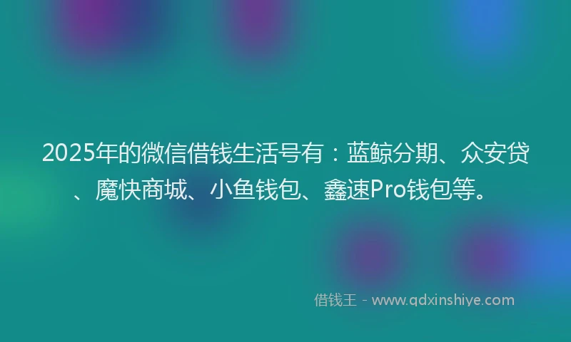 2025年的微信借钱生活号有：蓝鲸分期、众安贷、魔快商城、小鱼钱包、鑫速Pro钱包等。