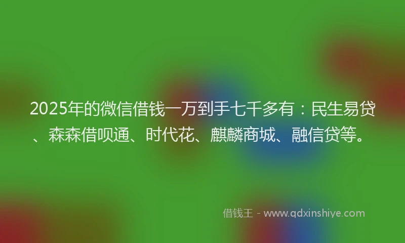 2025年的微信借钱一万到手七千多有：民生易贷、森森借呗通、时代花、麒麟商城、融信贷等。