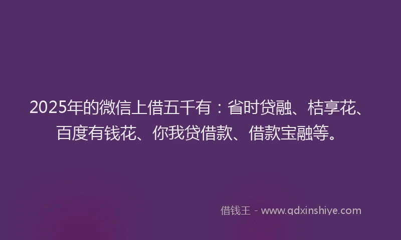 2025年的微信上借五千有：省时贷融、桔享花、百度有钱花、你我贷借款、借款宝融等。