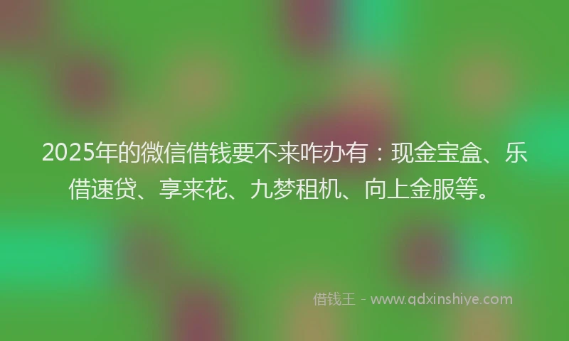 2025年的微信借钱要不来咋办有：现金宝盒、乐借速贷、享来花、九梦租机、向上金服等。