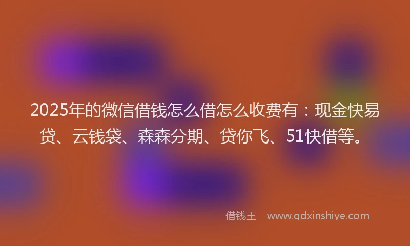 2025年的微信借钱怎么借怎么收费有：现金快易贷、云钱袋、森森分期、贷你飞、51快借等。