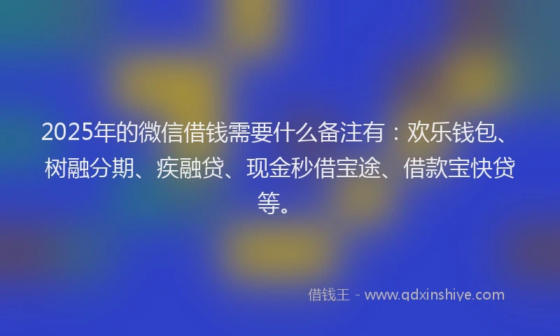 2025年的微信借钱需要什么备注有：欢乐钱包、树融分期、疾融贷、现金秒借宝途、借款宝快贷等。