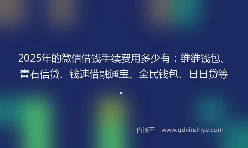 2025年的微信借钱手续费用多少有：维维钱包、青石信贷、钱速借融通宝、全民钱包、日日贷等。